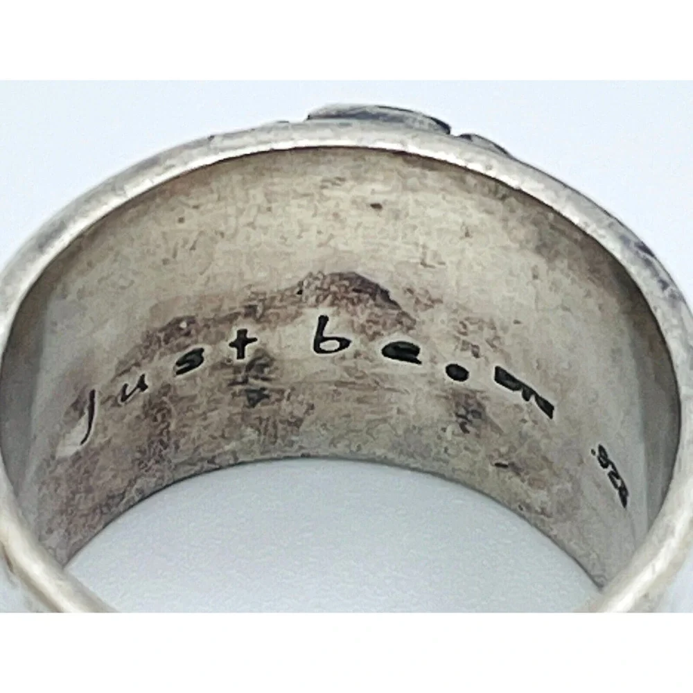 Wide Band Sterling Silver Hammered Ring Circle Pebbles Just Be 925 Size 7 - 7.5